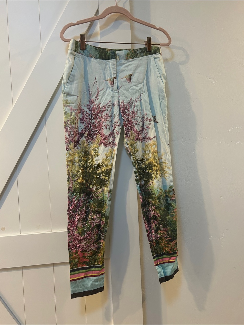 Zara Floral Printed Ankle Pants in Light Blue and Green